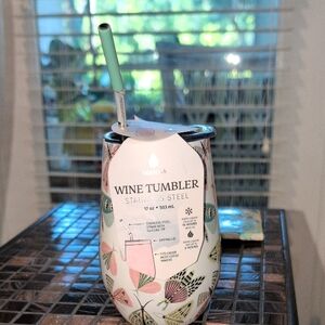 Manna Cream, Pink and Green Wine  Tumbler With Steel Straw 🧃 NWT